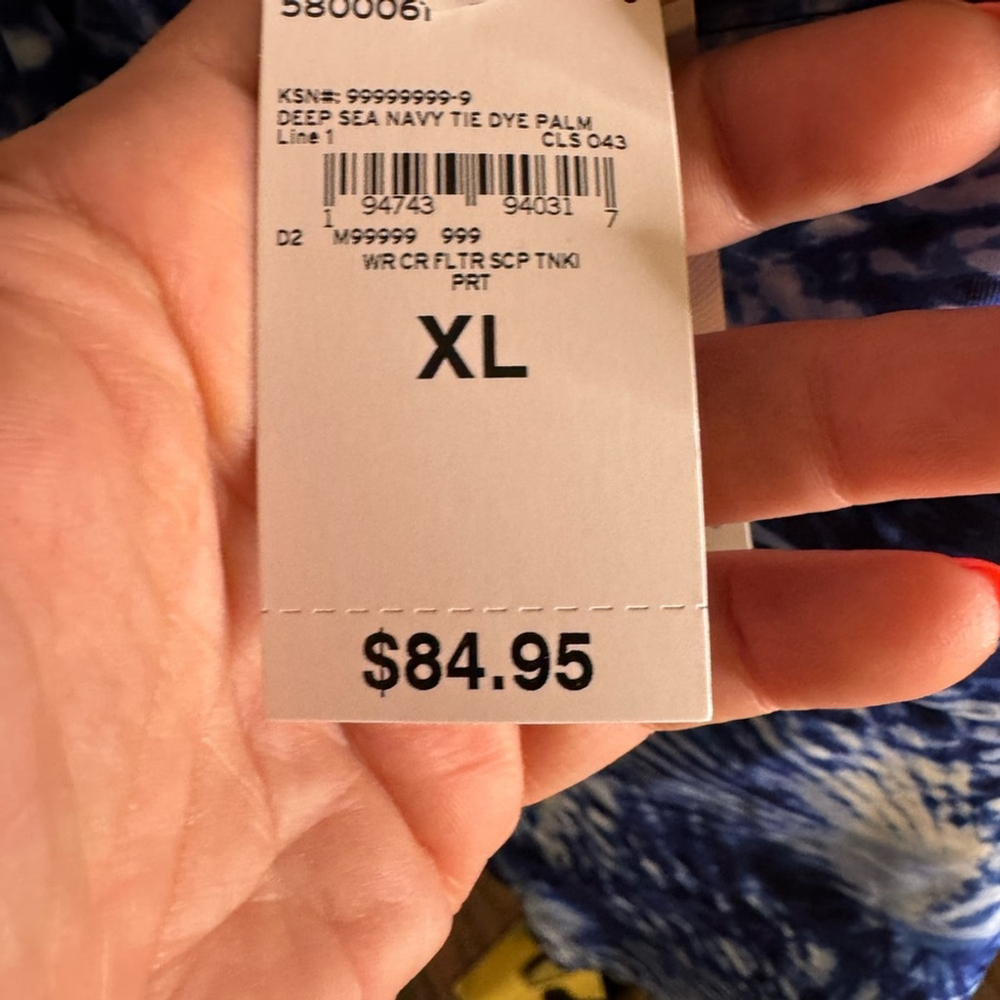 Lands' End Deep Sea Navy Tie Dye Palm Flutter Tankini - Picture 4 of 6